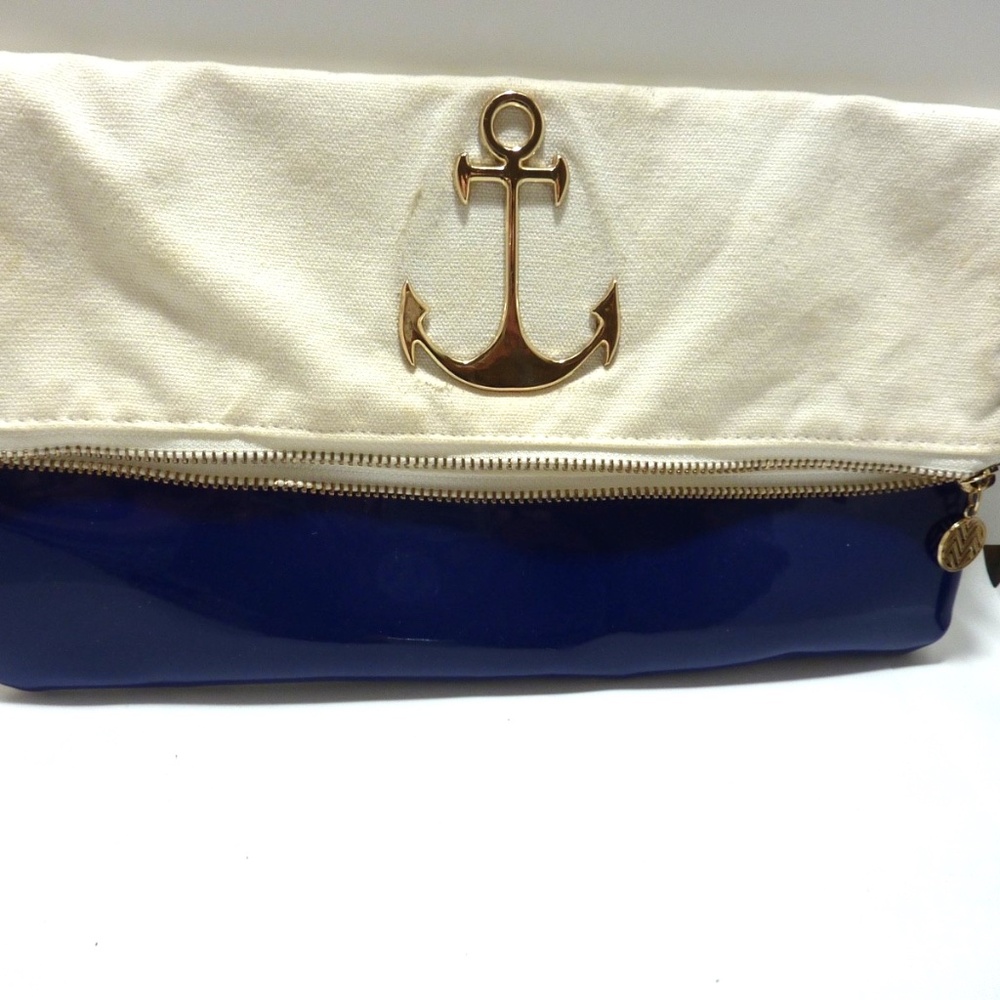 MacBeth Collection Womens Purse Nautical Anchor Blue Clutch Wristlet Strap
